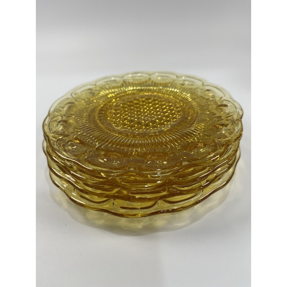 Bartlett Collins St.‎ Genevieve Amber Glass Bread & Butter Plates 1960s Set Of 4